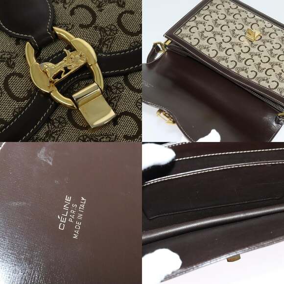 CELINE C Sulky Shoulder Bag Canvas Leather Brown Gold - Picture 11 of 12